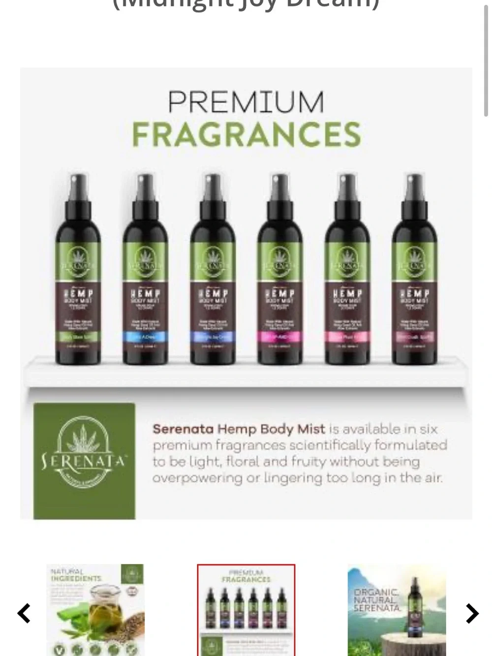 Serenata Hemp Body 8oz Hydrating Aloe Spray Vegan Natural Fragrance NEW